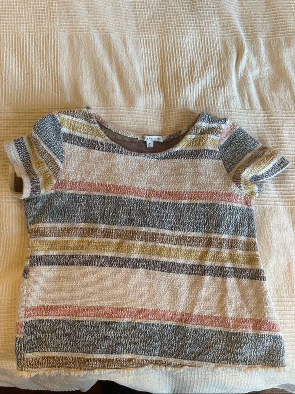 Women’s Short-Sleeve Striped Tee in Cream, Gray, Pink & Yellow